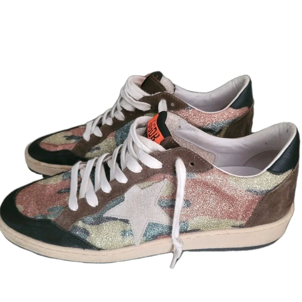 Golden Goose Ball Star Sneakers Womens 39 (9 US) Camo Glitter Made in Italy-Rare - Picture 2 of 7